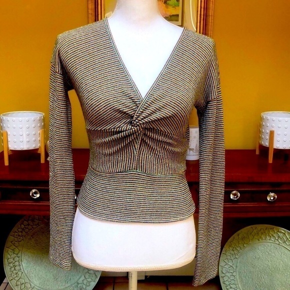 Ramy Brook Multicolored Ribbed All Over Metallic Design Long Sleeve Blouse XS - Picture 2 of 16